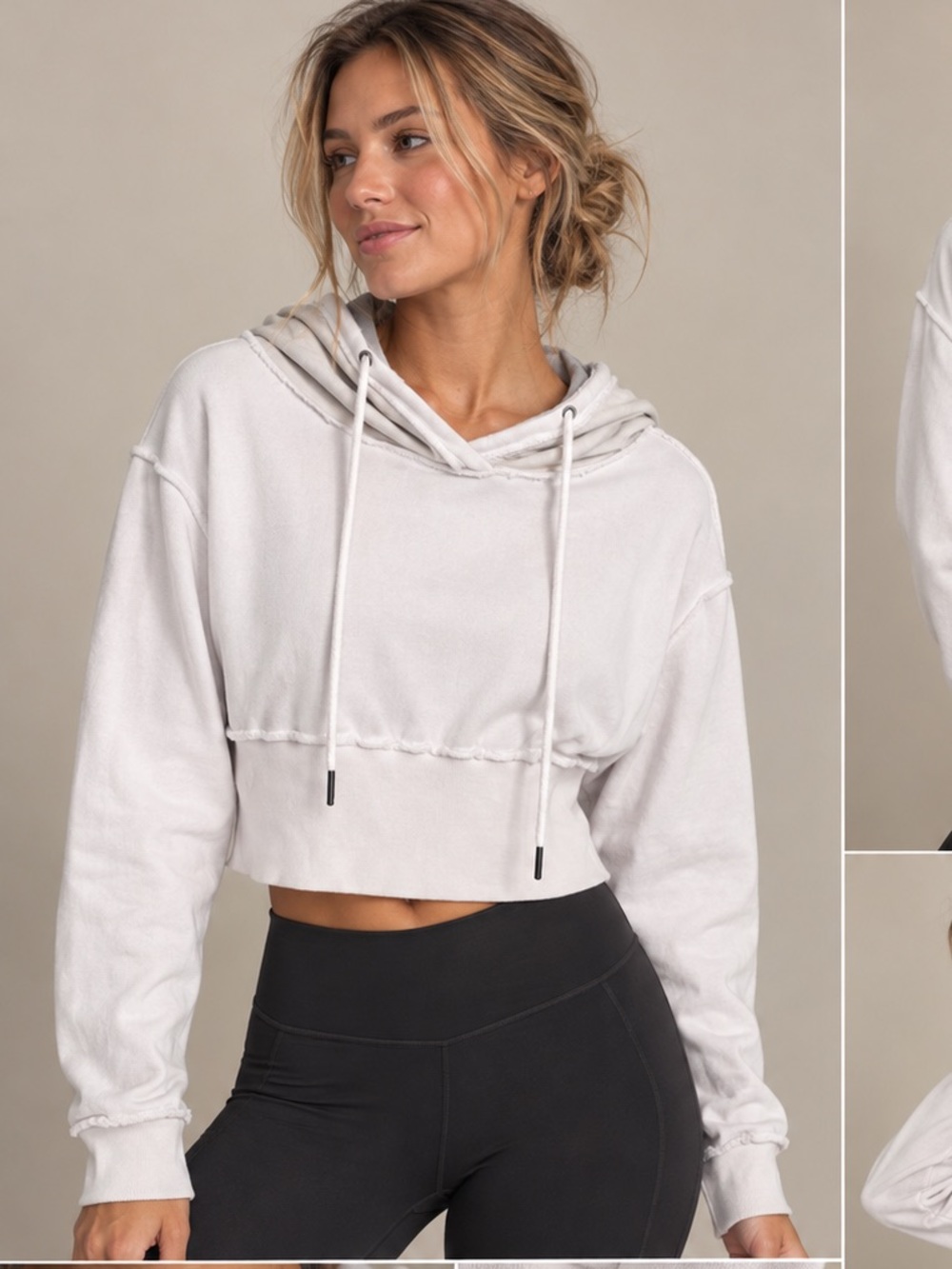 JKT NYC Leather Contrast Cropped Hoodie Sweatshirt